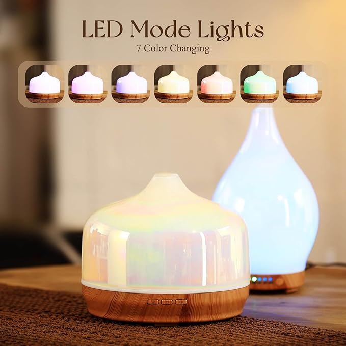 Porseme 500ml Glass Essential Oil Diffuser Aromatherapy Ultrasonic Cool Mist Humidifier 15-21 Running Hours Waterless Auto-Off Air Diffusers for Sleeping Yoga Office Working Spa and Rest (White Jade)