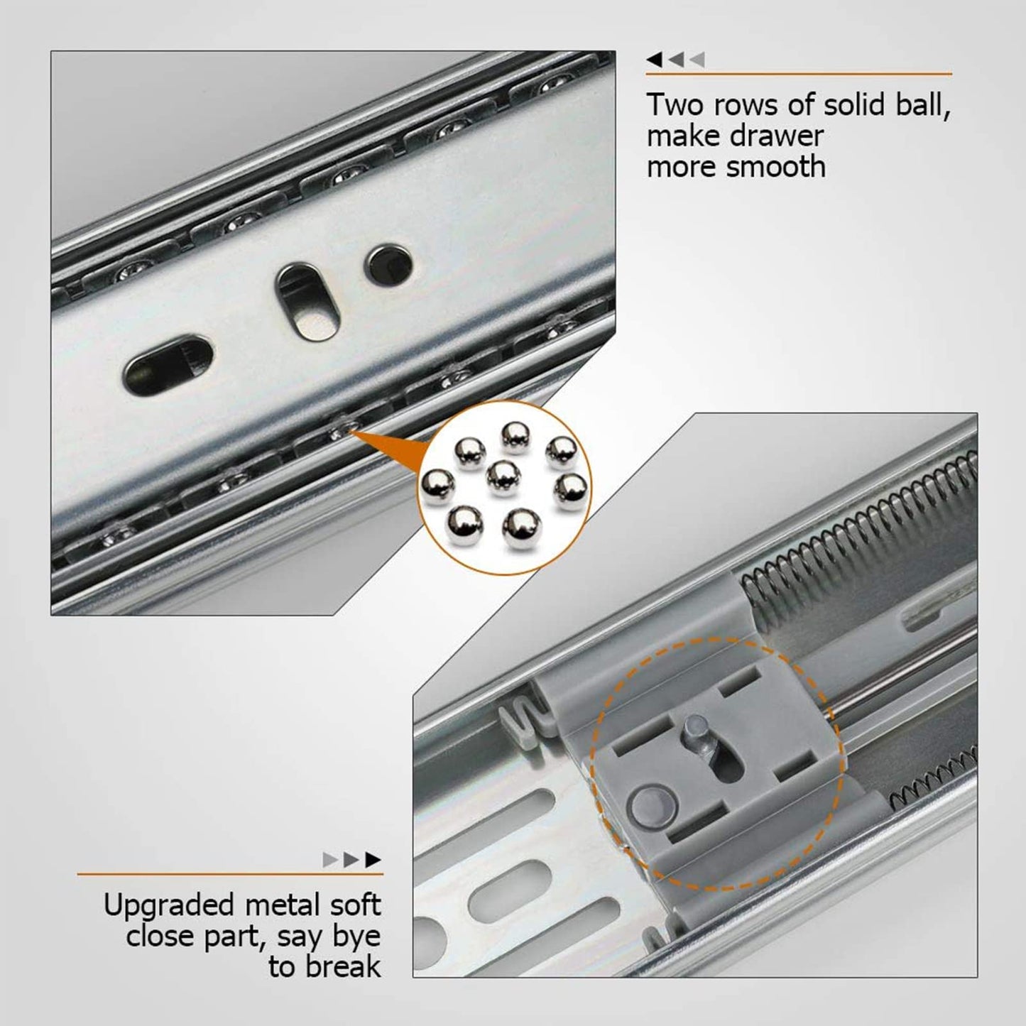 LONTAN 5 Pairs 22 Inch Soft Close Drawer Slides Side Mount Heavy Duty Cabinet Drawer Glides Ball Bearing Full Extension Kitchen Cabinet Rails 100 LB Capacity