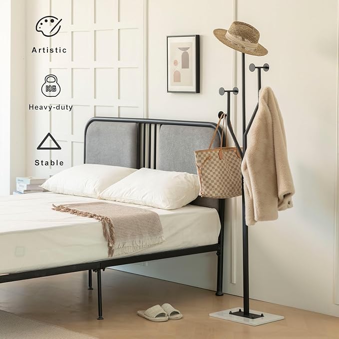 Heavy Duty Coat Rack Tree-shaped Metal Freestanding Coat Tree with Sturdy Marble Base Corner Coat Rack for Bedroom Entryway Hallway 14.96 x 10.24 x 68.9 Inches (Black)
