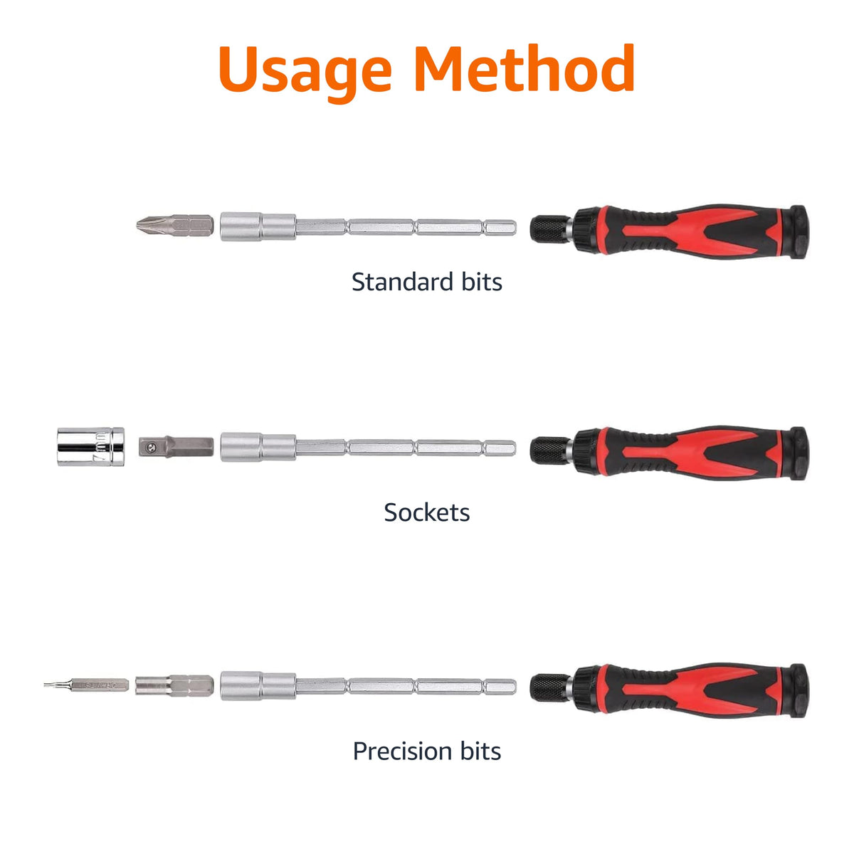 Amazon Basics Magnetic Ratcheting Wrench and Electronics Precision Screwdriver Set, 73 count (Pack of 1), Black/Red/Silver