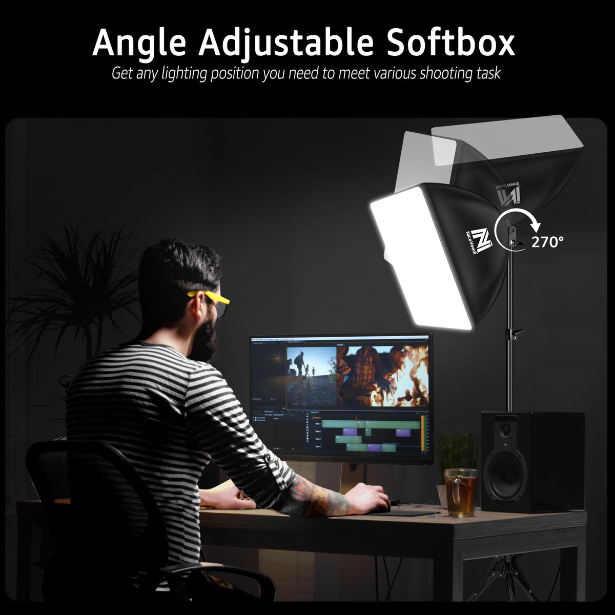 Softbox Lighting Kit, NiceVeedi 16'' x 16'' Softbox Photography Lighting Kit with 63” Tripod Stand & 5400K 450W Equivalent LED Bulb, Continuous Lighting for Photography/Video Record/Live Streaming