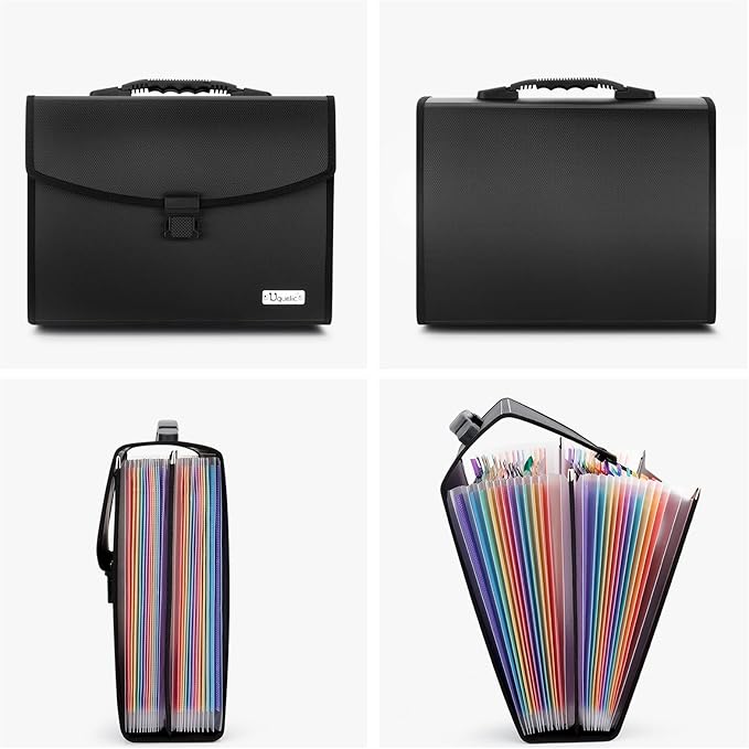 Uquelic 26 Pockets Expanding File Folder - Accordion Savor Document Organizer Folio Upgraded Durable Buckle, Base with Ergonomic Portable Handle/Large Legal Size Expandable File Organizer