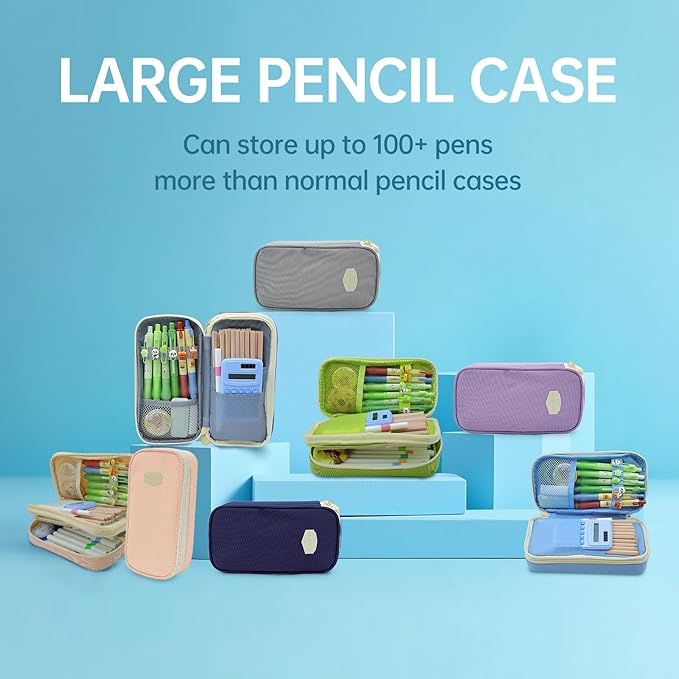 Large Capacity Pencil Case - Durable Zipper Aesthetic Pen Pouch, Big Storage Organizer for School, Office & Travel - Waterproof & Multi-Use (Blue)
