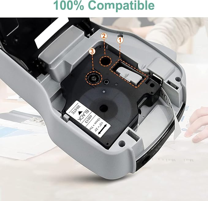 6-Pack 45013 Tape Compatible with Dymo 160 Label Maker Refill 1/2 Inch Black on White D1 Label Tape 45013 a45013 45013s S0720530 for LabelManager 280 160 420P 220P 210D 360D 450D, 23 Feet