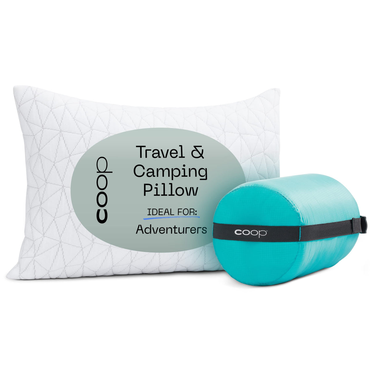 Coop Home Goods Original Travel and Camping Adjustable Pillow, Small Camping Pillow with Compressible Stuff Sack, Medium-Firm Memory Foam with Lulltra Washable Cover, CertiPUR-US Certified (19x13)