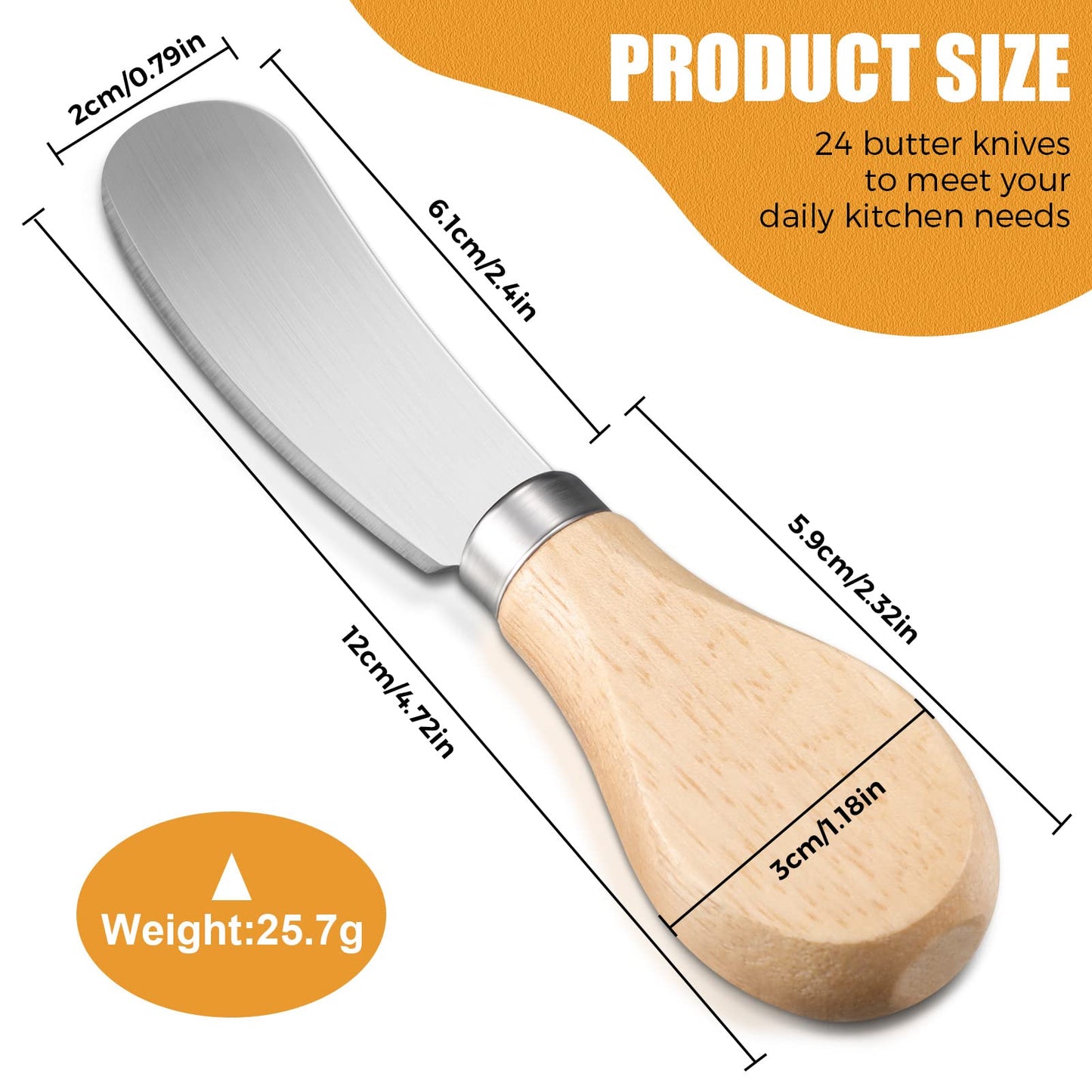 Lanties 24 Pcs Little Cheese Spreader Knives 4.7 Inch Stainless Steel Butter Spreader with Wooden Handle Mini Butter Knives Small Cheese Utensils for Charcuterie Board Cream Cake Condiment Sandwich