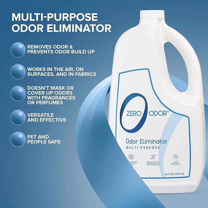 Zero Odor - Multi-Purpose Strong Odor Eliminator for Home, Office, Car, Bathroom, Hotel, Room Deodorizer, and Odor Neutralizer, 64oz Refill