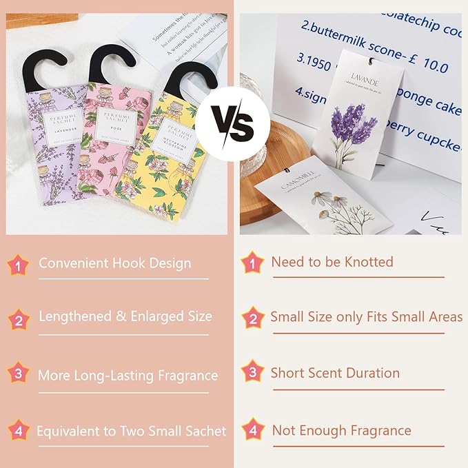 ROSE COTTAGE Large 12 Packs Vanilla Hanging Closet Air Freshener Scented Sachets Long Lasting Smell Goods