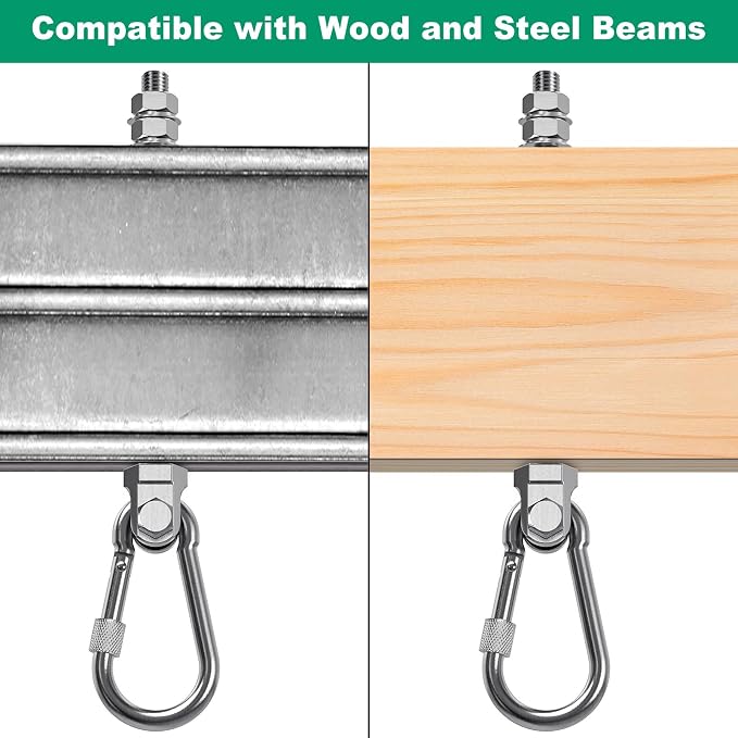 SELEWARE 4Pcs Heavy Duty Swing Hangers, 1500LB Capacity Stainless Steel Swing Set Hooks for Wood/Steel Beam, 7" x M2/5" Porch Swing Hardware for Playground Swing Hammock Chair Yoga Swing Punching Bag