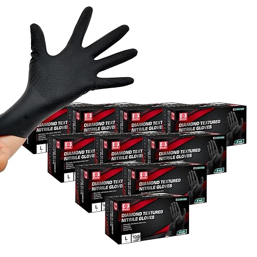 Jointown Basic Heavy Duty Nitrile Gloves, Mechanic Gloves 8 Mil Nitrile Disposable, with Raised Diamond Texture, Case of 1000, Black, Large