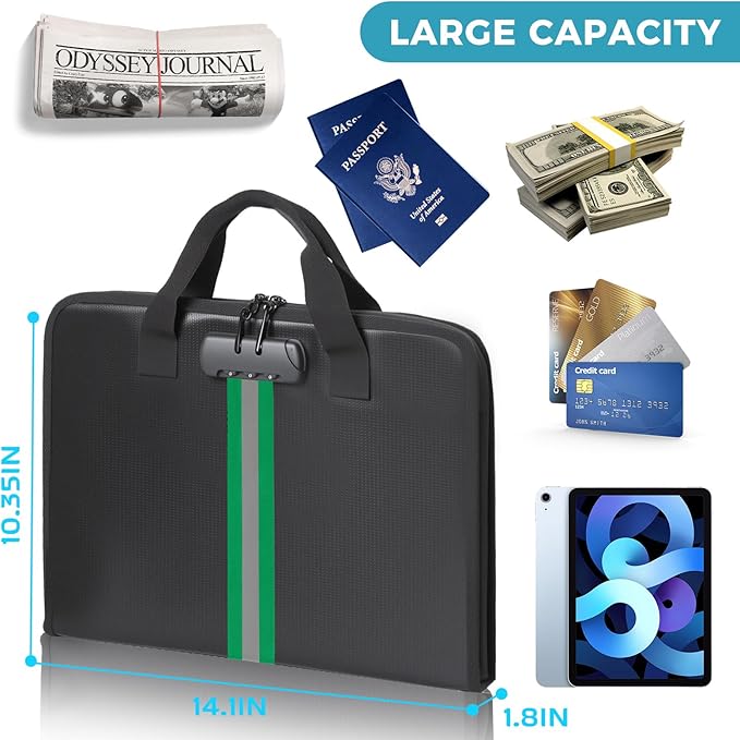 Accordion File Organizer with Combination Lock,Fireproof Expanding File Folder with Multi Pockets,13 Pockets Document Organizer with Handle & Labels,Portable Home Travel Safe Storage Letter A4 Files