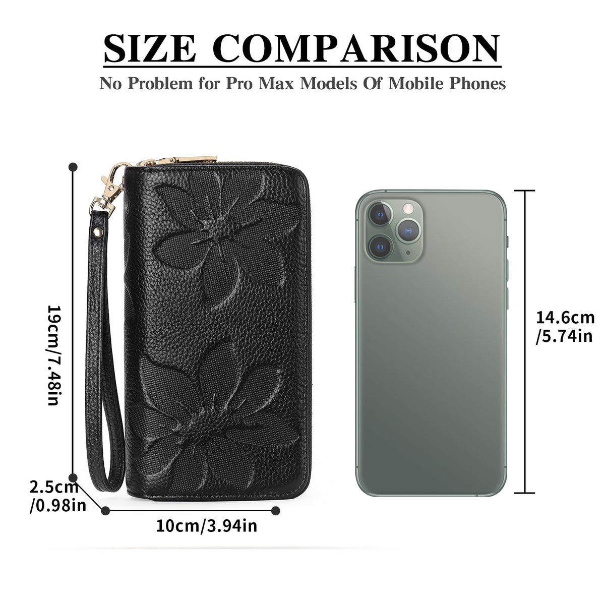 GOIACII Women's Wallet Large Capacity Double Zip Around Credit Card Holder Leather Ladies Wallet with RFID Blocking Phone Wristlet Purse Black