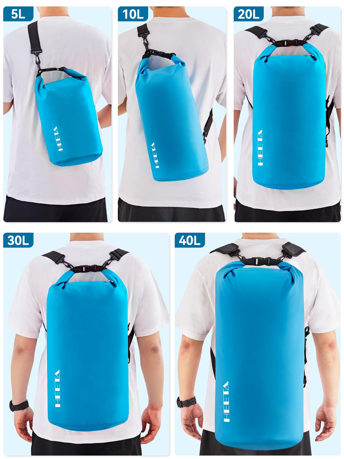 HEETA Waterproof Dry Bag for Women Men (Upgraded Version), Roll Top Lightweight Dry Storage Bag Backpack with Emergency Whistle for Travel, Swimming, Boating, Kayaking, Camping, Beach (Blue, 10L)
