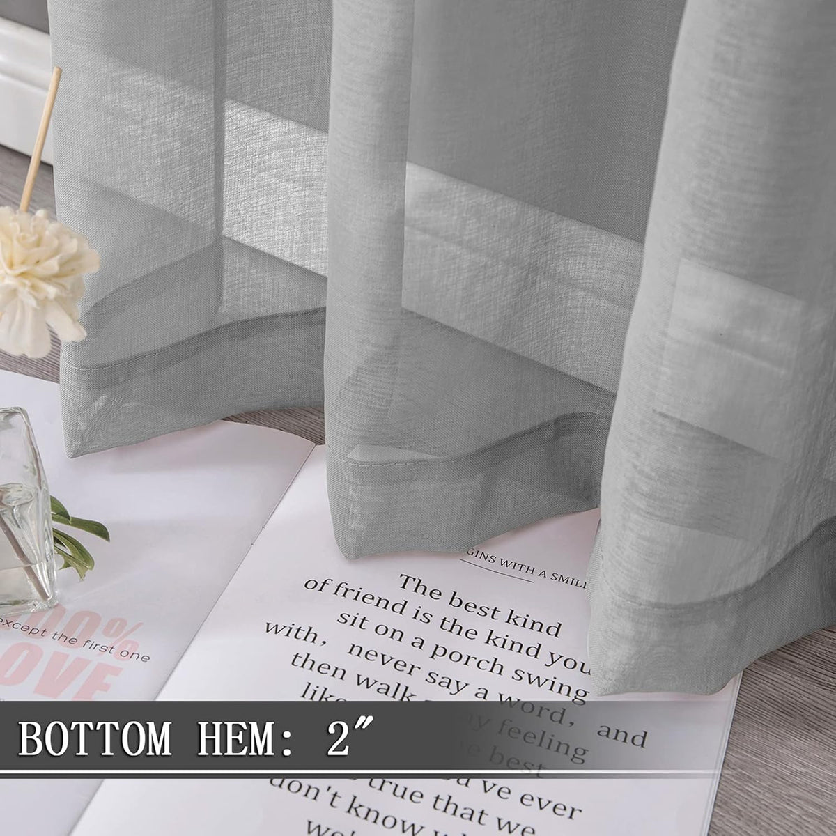 Tollpiz Short Sheer Tier Curtains Linen Textured Half Kitchen Curtain Sheers Light Filtering Rod Pocket Voile Small Curtain for Bathroom, 25 x 24 inches Long, Silver Grey, Set of 2 Panels