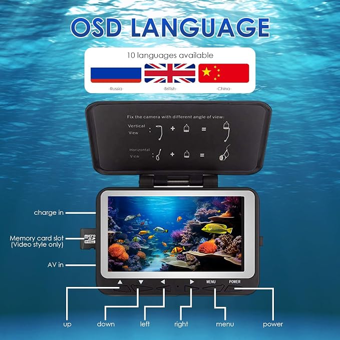 Underwater Fishing Camera, 140-Degrees Wide Angle 1200TVL Fish Finder 4.3" HD Portable Fishing Camera with 9pcs IR Lights for Boat, Lake, Ice Fishing(15M/50ft)
