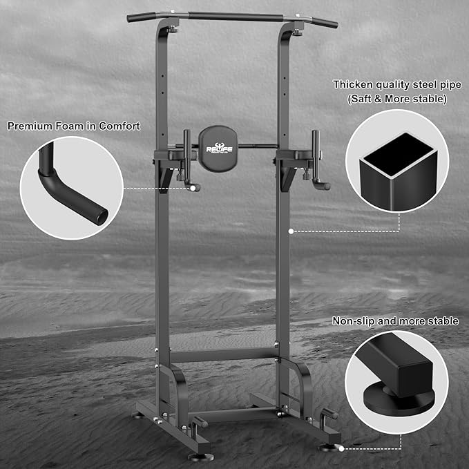 RELIFE REBUILD YOUR LIFE Power Tower Pull Up Bar Station Workout Dip Station for Home Gym Strength Training Fitness Equipment