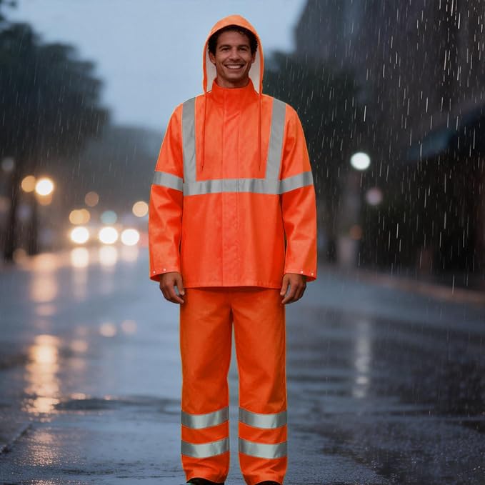 Rain Pants, High Visibility Safety Coat, Hi Vis Waterproof Work Pants, Lightweight Rain Gear for Outdoor Activities, Men Women, Orange P, 4XL-5XL