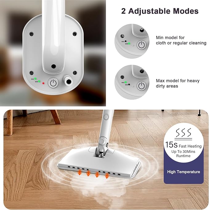Steam Cleaner, 6 in1 Rotated Steam Mop Cleaner with 2 Modes, 2 Microfiber Pads, 400ML Removable Tank, 23FT Power Cable, Detachable Steam Mops for Floor, Laminate Floor, Tiles Cleaning (Sky White)