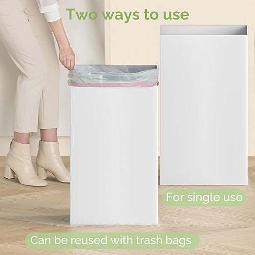 Disposable Trash Cans for Parties 16 Pack, 13 Gallon Cardboard Trash Can for Events, Thick Collapsible Garbage Can for Camping - 13.5" L x 10.0" W x 21.7" H, White