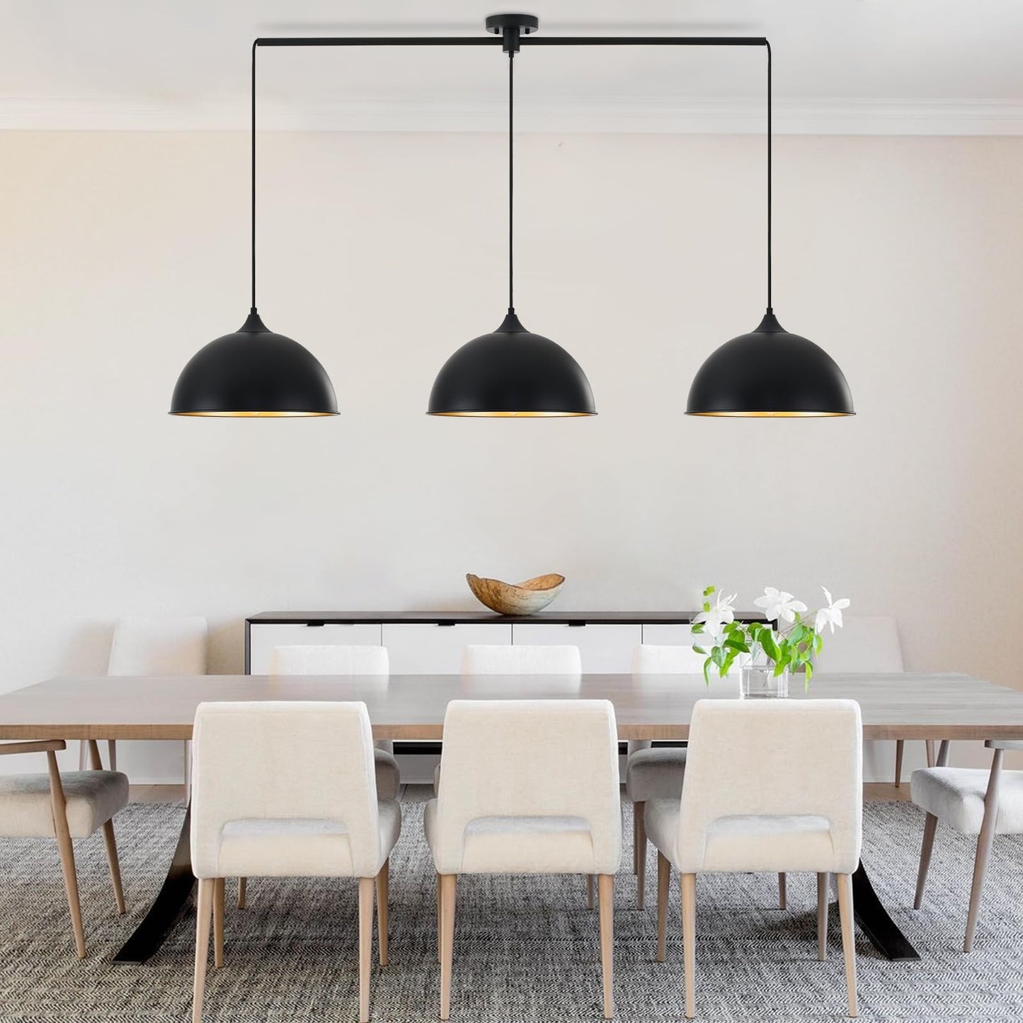 MIAYBPH Pendant Lights Kitchen Island, 3-Pack Dome Pendant Light Fixtures with Black and Gold Finish Farmhouse Industrial Hanging Pendant Light for Dining Room Restaurant Cafe Entryway
