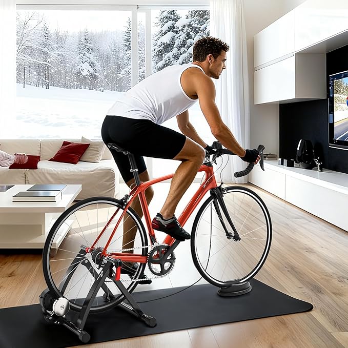 Sportneer Bike Trainer - Magnetic Stationary Bike Stand for 26-28" & 700C Wheels - Adjustable 6 Level Resistance Bike Trainer Stand for Indoor Riding with Quick Release Lever & Front Wheel Riser Block