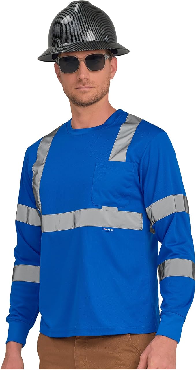 AYKRM Safety T Shirt Reflective High Visibility hi vis Long Sleeve T Shirt (XS-6XL)