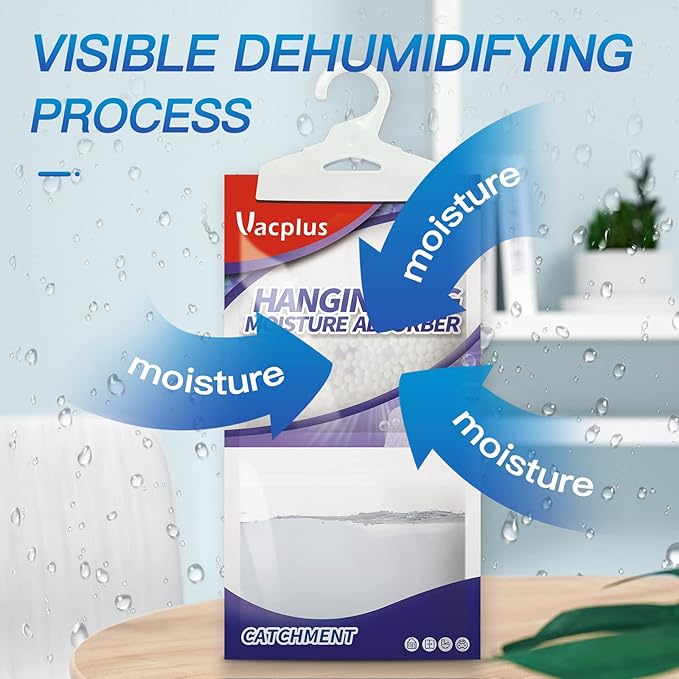 Vacplus Moisture Absorbers, Hanging Closet Dehumidifier Bags, Humidity Packs, Desiccant, Closet Dehumidifiers with Lavender Fragrance, 10 Pack, 9.8 OZ
