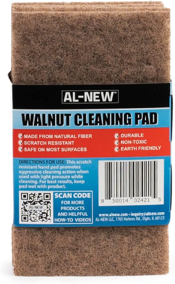 AL-NEW Walnut Cleaning Pads | Versatile, Scratch Resistant Household Cleaning & Scouring Pads for Kitchen Cleaning, Dishes, Pots, Pans & More (6 Pack)