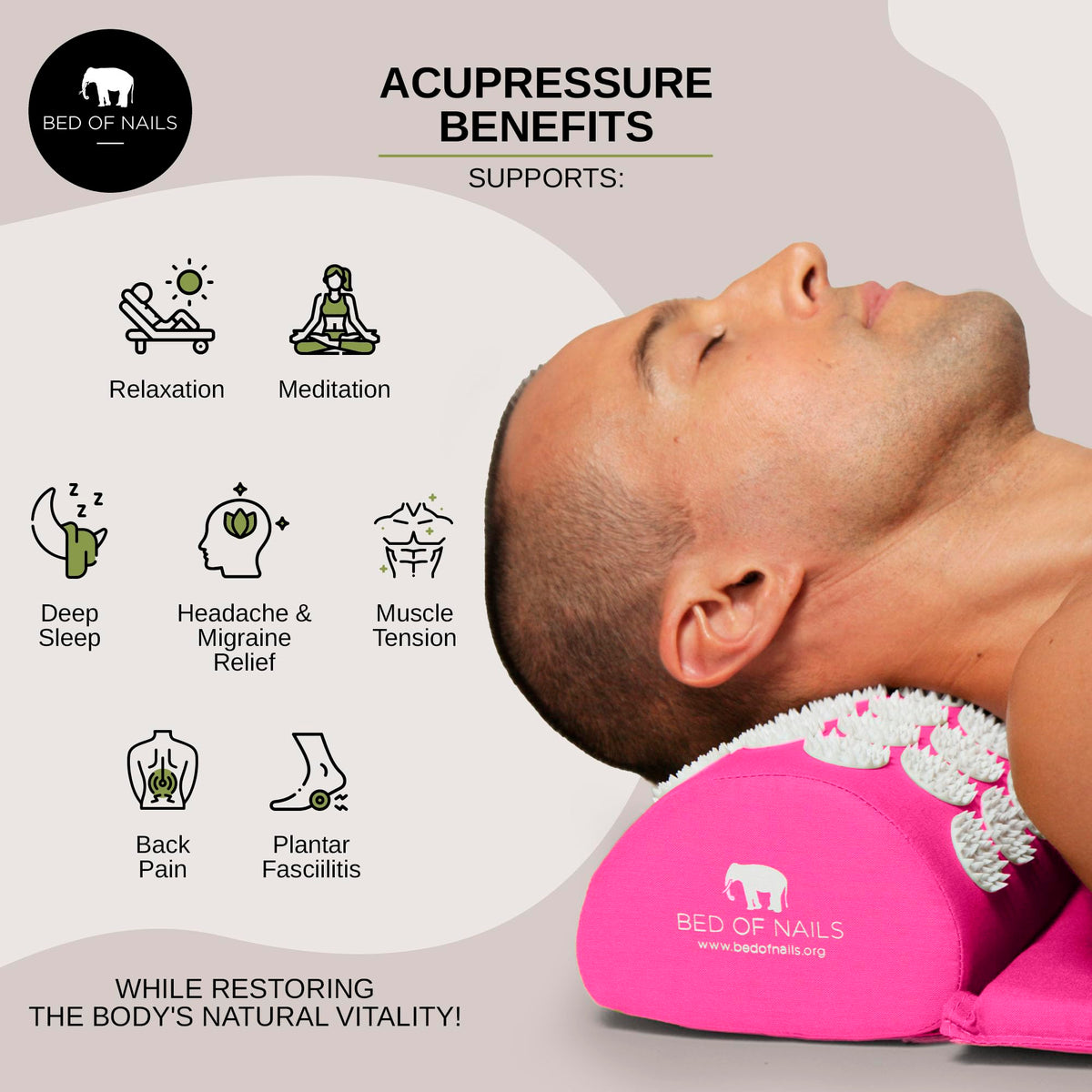 BED OF NAILS Original Comfortable Acupressure Lumbar Cushion Pillow, 2142 Acupuncture Pressure Points, Neck Pain Relief, Increased Energy, Relaxation, FSA/HSA Eligible, Drawstring Bag, 15x6x4, Pink