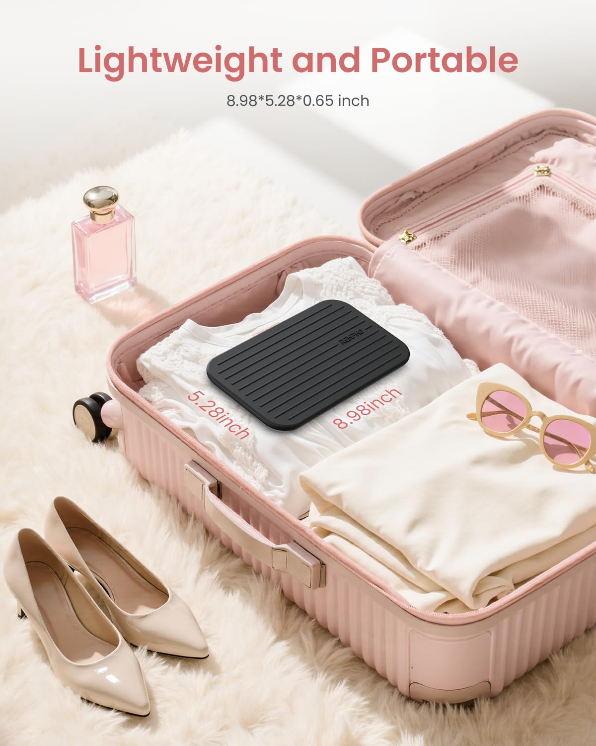 RENPHO Portable Rechargeable Scale with Travel Makeup Mirror, Slide-Out LED Display, Small Travel Scale for Body Weight, Digital High Accurate Scale for Traveling, 400lbs, Core Go, 8.98" x 5.28"