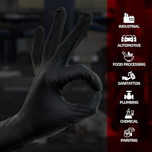Jointown Basic Heavy Duty Nitrile Gloves, Mechanic Gloves 8 Mil Nitrile Disposable, with Raised Diamond Texture, Case of 500, Black, XLarge
