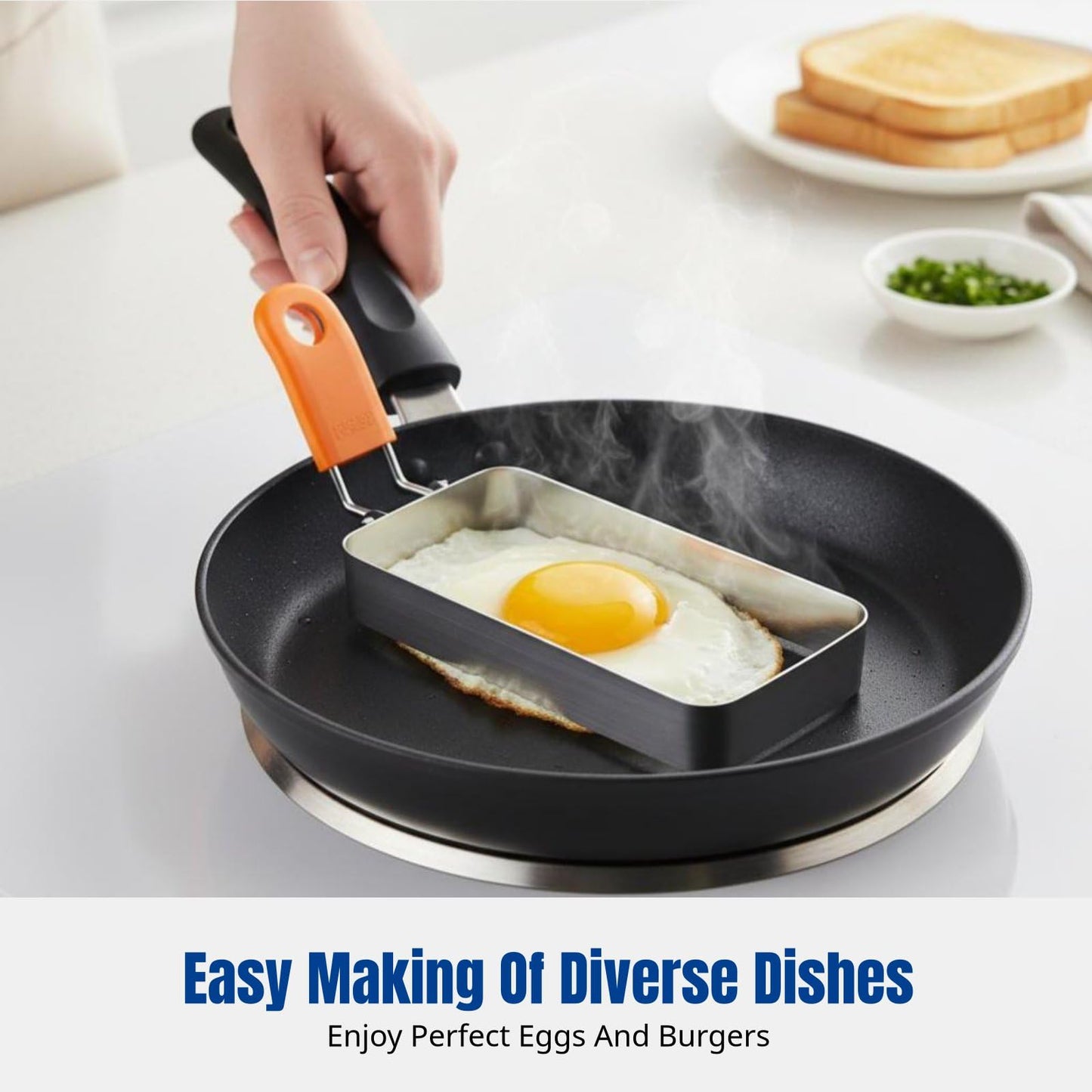 Fenteer Rectangle Egg Rings for Frying Eggs and Muffins, Stainless Steel & Nonstick Omelet Maker with Silicone Handle, Egg Mold for Camping Indoor Breakfast Sandwich Pancakes Burger, 11×3.5cm