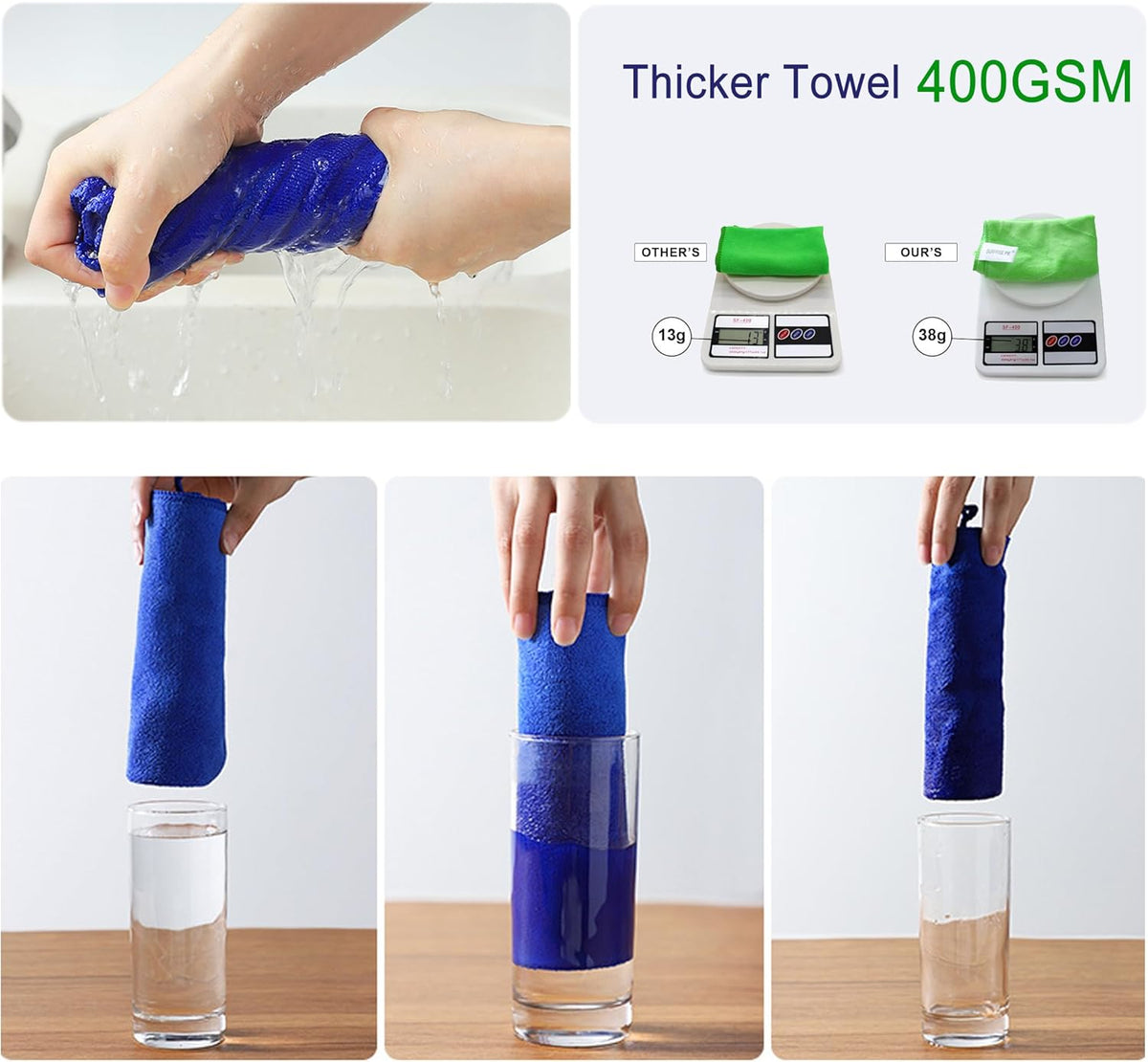 Microfiber Cloth 6Pack Cleaning Rags Absorbant Lint Free Cloth for House, Kitchen, Car, Glass, Stainless Steel, Window, Boat Cleaner-12''x 12''-Blue
