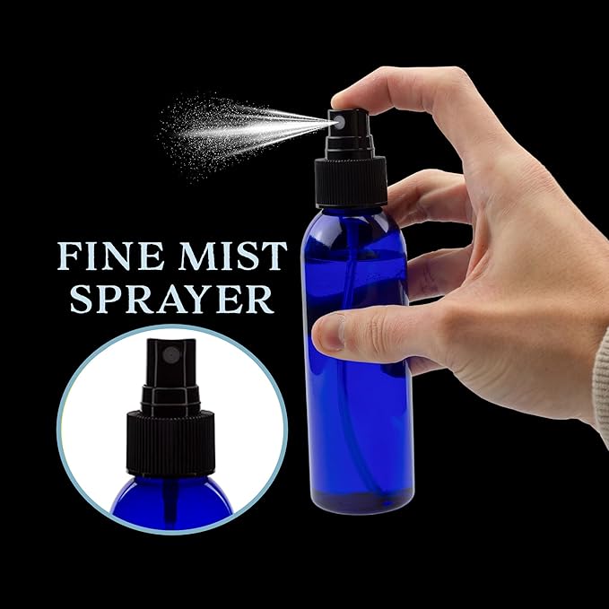 Cornucopia 4oz Blue Empty Plastic Refillable PET Spray Bottles w/Fine Mist Atomizer Caps (6-Pack); Sprayers for DIY Home Cleaning, Aromatherapy, Travel, & Beauty Care (4 Ounce, Cobalt Blue, 6)