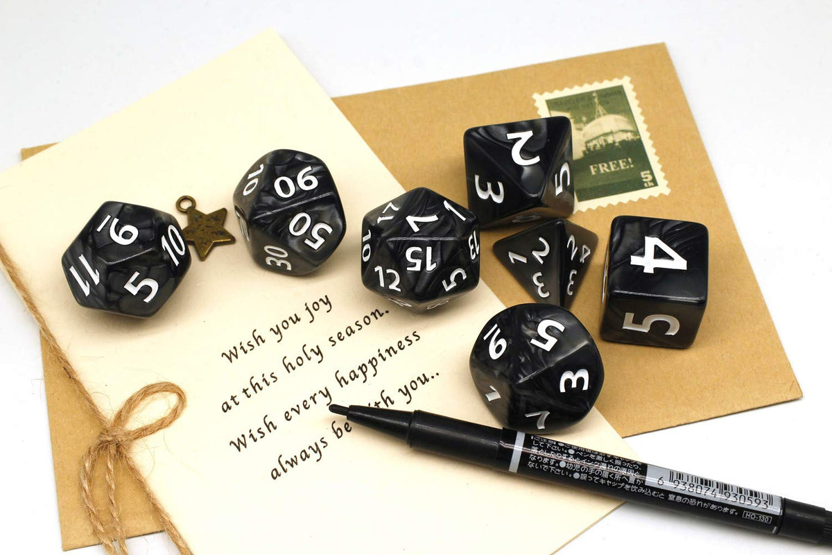 Dungeons and Dragons D&D Giant Black 25mm Polyhedral Dice Set - RPG Dice Bag, Pathfinder, MTG