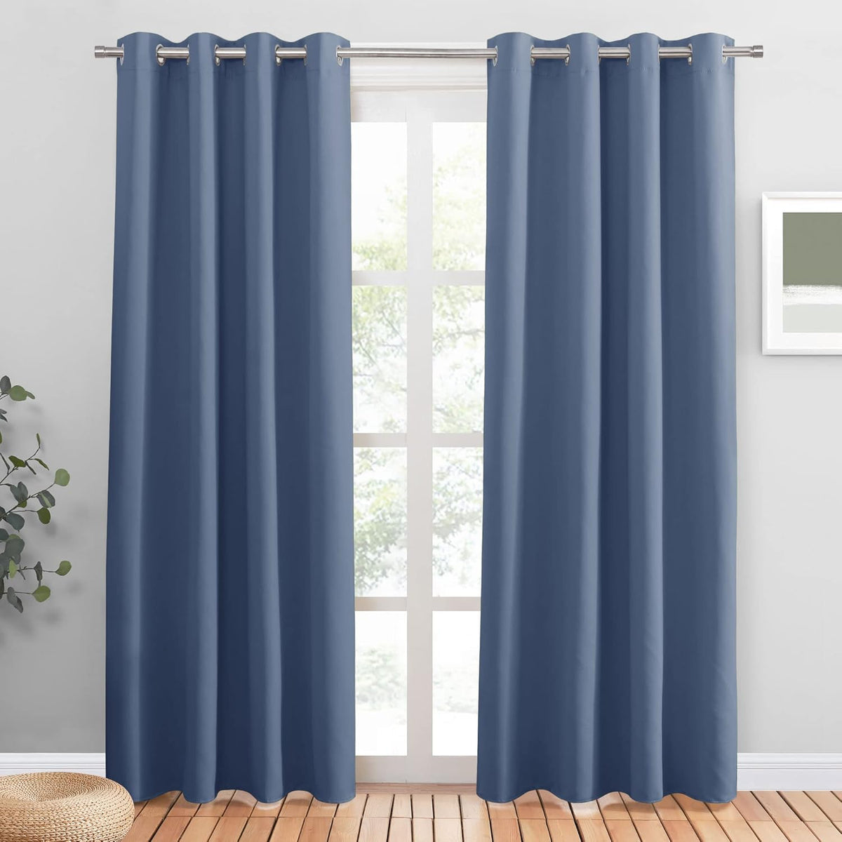 PONY DANCE Blue Haze Blackout Curtains - Thermal Isulated Room Darkening Drapes for Bedroom/Living Room, Set of 2 Curtain Panels, 55 x 80 inch