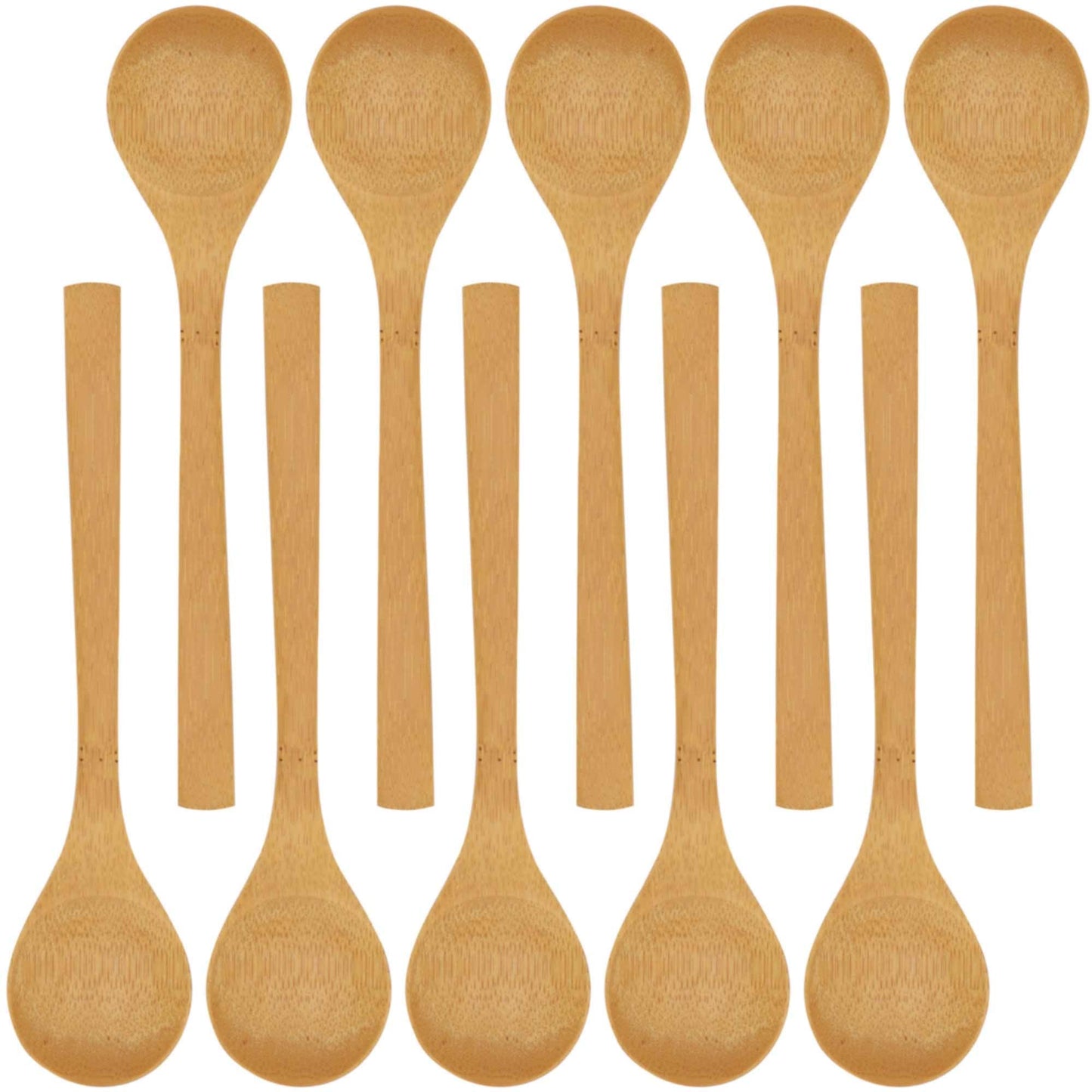 BambooMN 8" Reusable Solid Bamboo Soup Spoon - Dining Flatware - Kitchen Utensils - 10 pcs