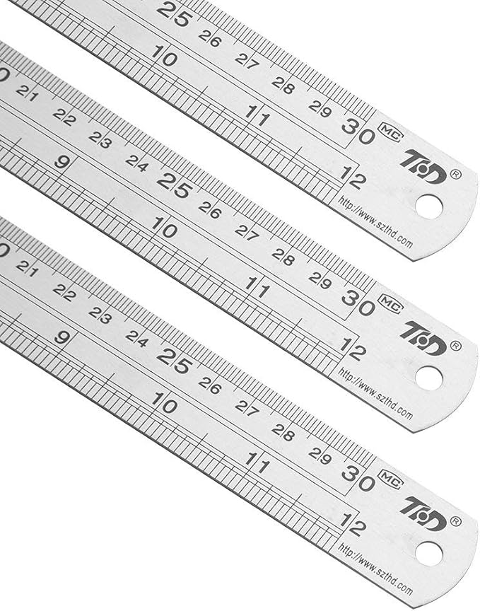 ZZTX Ruler Metal Straight Edge Stainless Steel Ruler 12 Inch Ruler Set Rulers Bulk 12 Pack