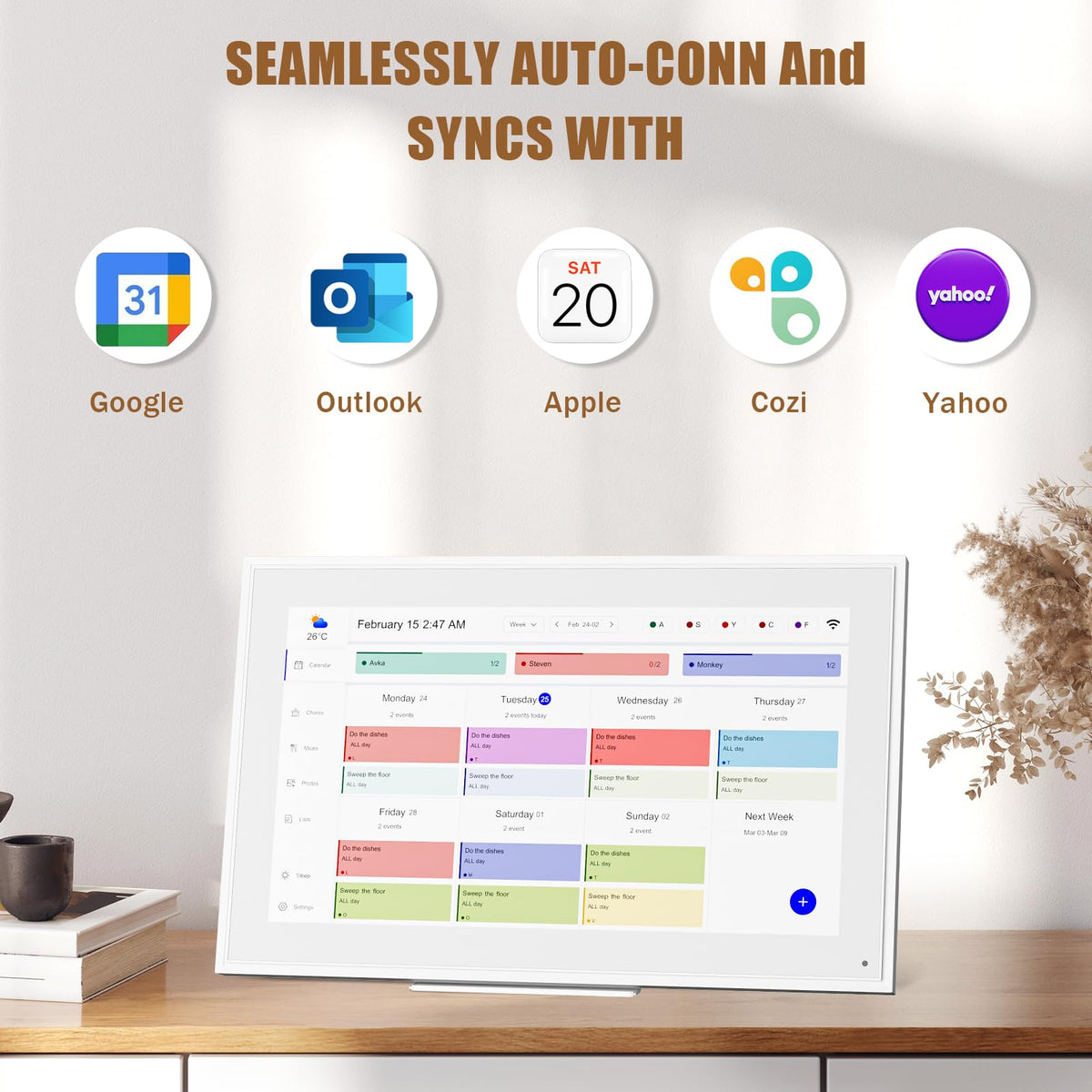 15.6-inch Wall Digital Calendar,2025 Smart WiFi Calendar & Chore Chart,Full HD Touchscreen Interactive Display for Family Schedules-Wall/Desk Mountable Planner,Meeting Reminders & Deadline Tracking