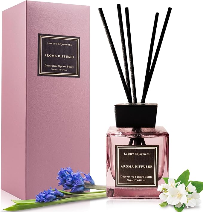 XEPTLE Jasmine Breeze Reed Diffuser Set, Eliminate Odors 7.04 oz, Air Freshener with 5 Reusable Sticks Home Fragrance for Bedroom, Scent Diffuser - Purple