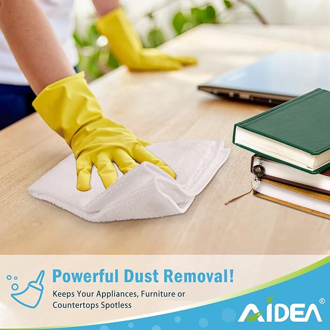 AIDEA Microfiber Cleaning Cloth 12PK, Dish Cloths White, Strong Water Absorption, Lint Free Rags, Scratch Free, Streak Free Microfiber Towels, Kitchen Dish Towels White, 11.5"x 11.5"