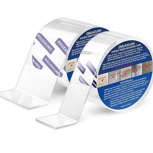 Double Sided Tape Heavy Duty, Clear Wall Mounting Tape, Picture Hanging Adhesive Strips Removable, Strong Poster Glue Adhesive Tape, Nano Tape Sticky Tack for Carpet, Hangers, Frame, 2 Pack Extra Wide