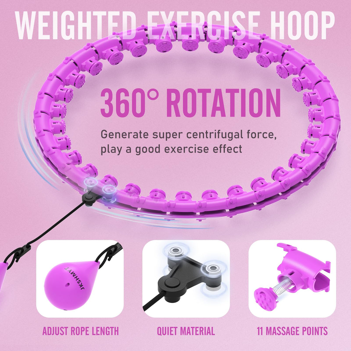 JKSHMYT Weighted Hula Circle Hoops for Adults Weight Loss, Infinity Fit Hoop Plus Size, 30 Detachable Links, Exercise Hoop for Women and Beginners (Purple)