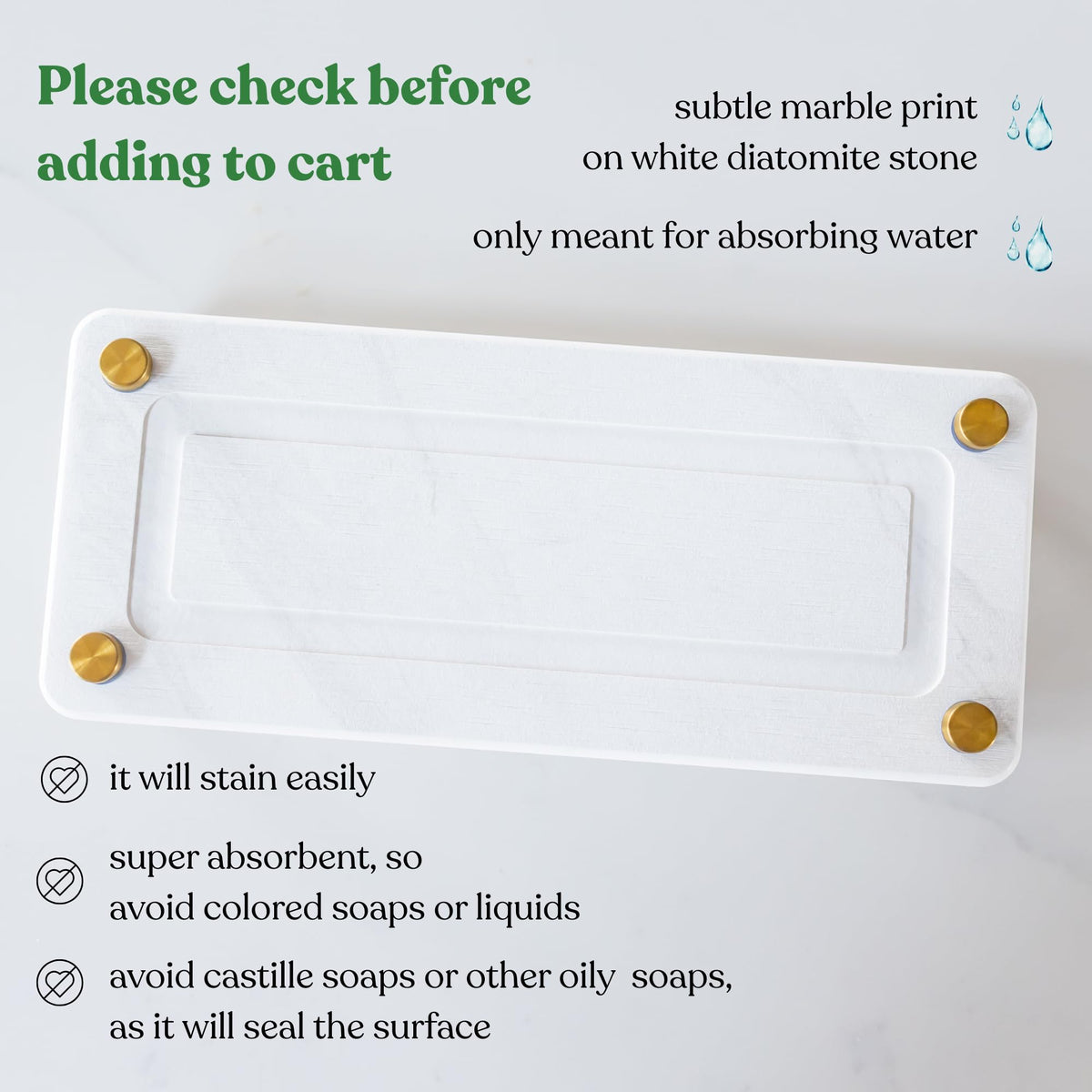 Fast Drying Stone Sink Caddy Made of Diatomaceous Earth | Water Absorbing Stone Tray for Bathroom | Instant Dry Sponge Holder for Kitchen Sink New Longer Size (Marble print on white diatom)