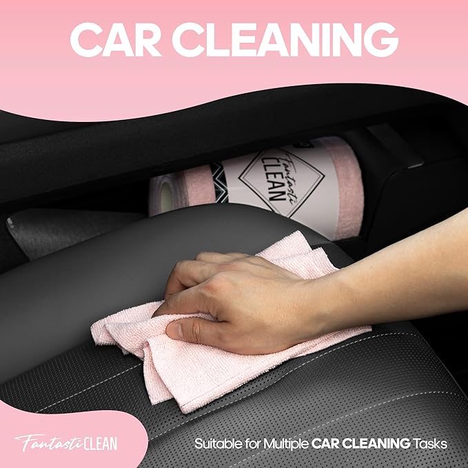 Fantasticlean Microfiber Cleaning Cloth Roll 2 Rolls 120 Pack, Tear Away Paperless Towels, 8" x 8", Reusable Washable Rags, Home Kitchen, Pet, Office, Indoor Outdoor, Portable (Pink and Off-White)