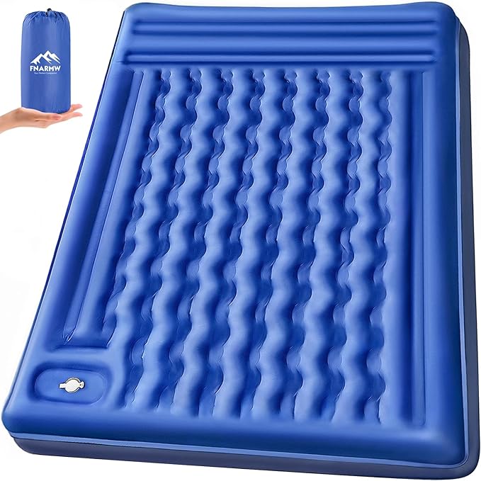 FNARMW Double Sleeping Pad Camping, Self Inflating 6'' Extra-Thick 2 Person Pillow Built-in Foot Pump Waterproof Inflatable Sleeping Mat Backpacking, Tent, Hiking, Portable Camping Pad (Navy Grey)