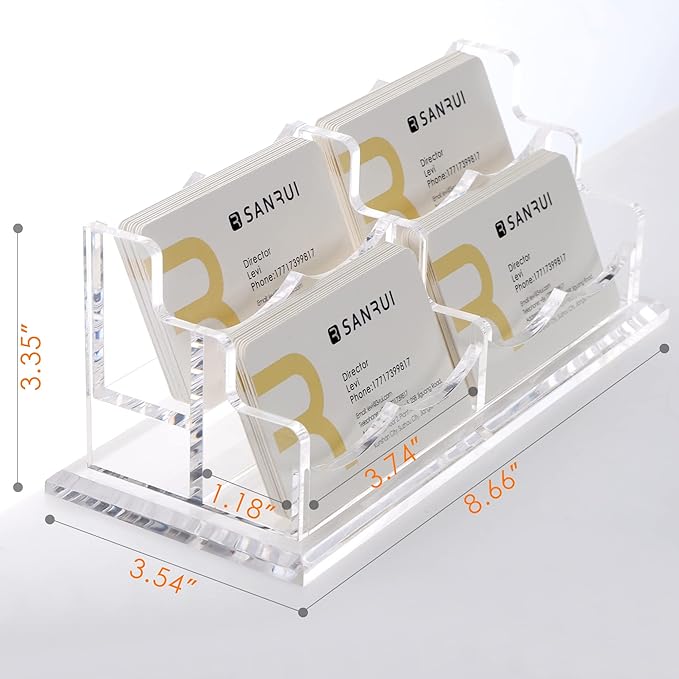 SANRUI Clear Horizontal Business Card Holder Stand for Desk, Acrylic Desktop Display Name Cards Holders Organizer Storage Rack,for Exhibition, Home , Office ,2 Tier 4 Pocket, 240 Card Capacity