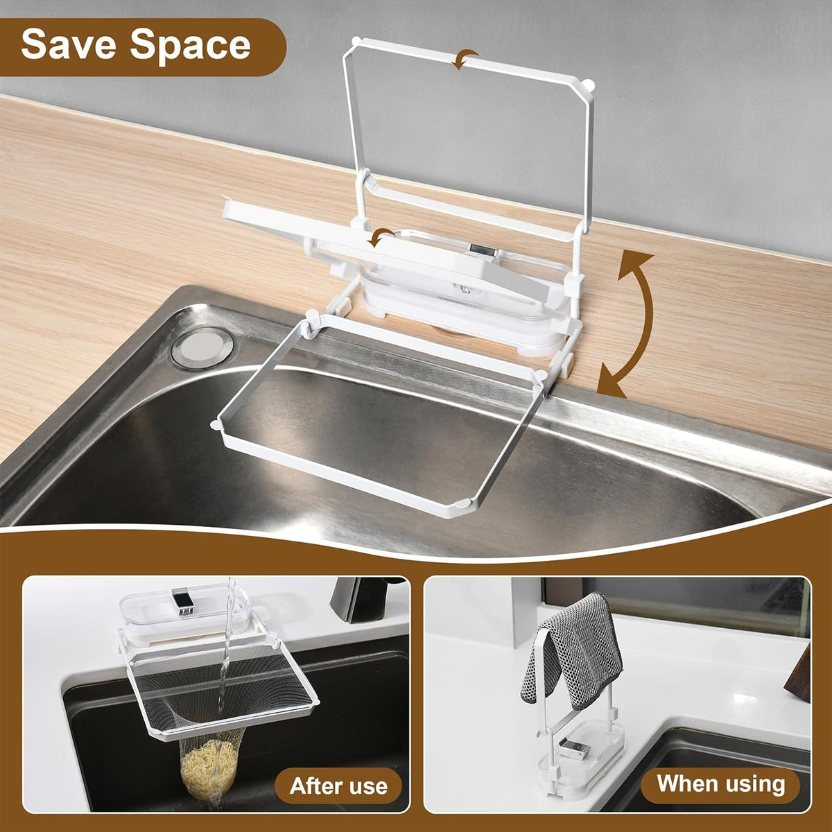 Kitchen Sink Drain Strainer Basket Holder - 50 Mesh Net Bags for Food Scraps, Kitchen Sink Food Catcher & Garbage Disposal Strainer (White)