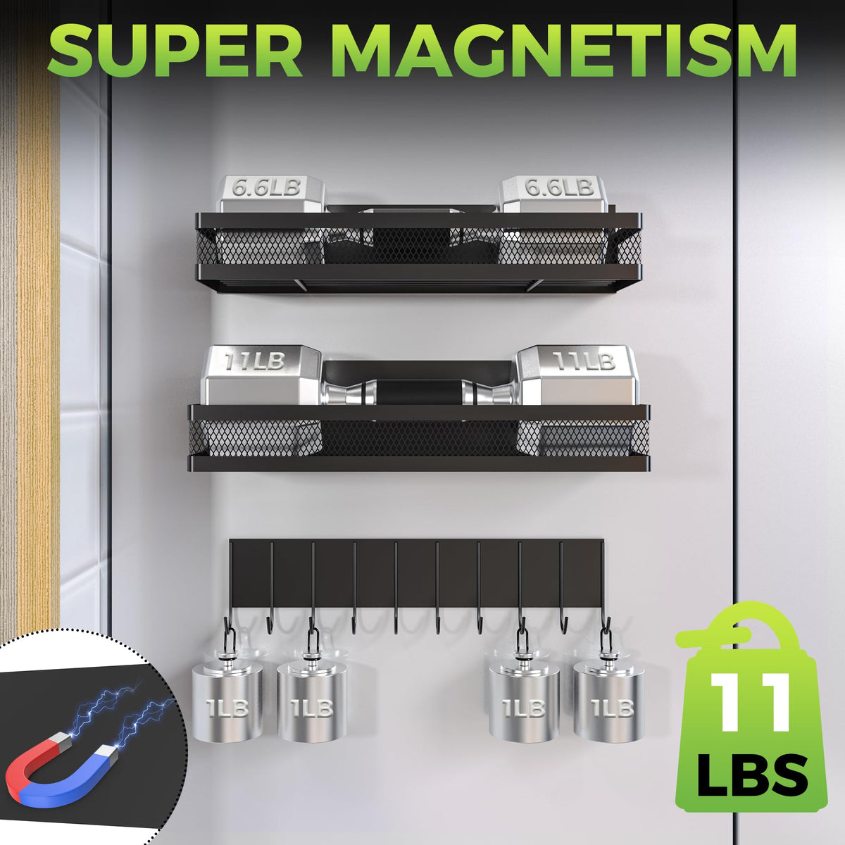 Maluoliao 3 Pack Strong Magnetic Spice Rack for Refrigerator on Oven, Movable Kitchen Organizers and Storage for Spices Shelf, Wall Mounted Spice Rack Metal Fridge Shelf for Kitchen in Black