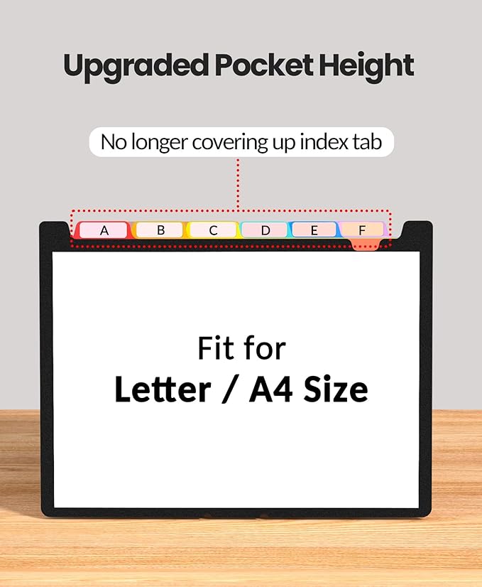 Sooez 26-Pocket Accordion File Organizer, Upgraded Expanding File Folder with Unobstructed A-Z Tabs, Premium Bill Tax Receipt Document Organizer Storage for Letter/A4 Size Paper, School Office & Home